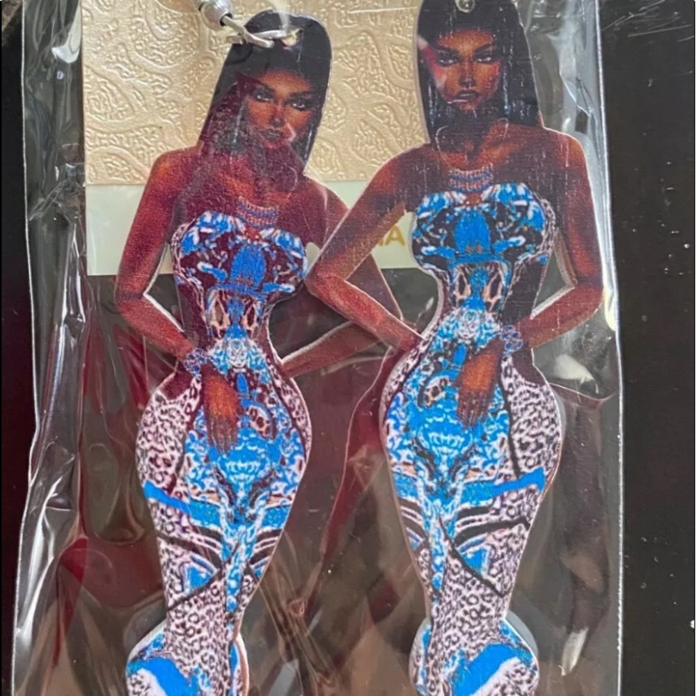 African American Black Woman Wooden Earrings